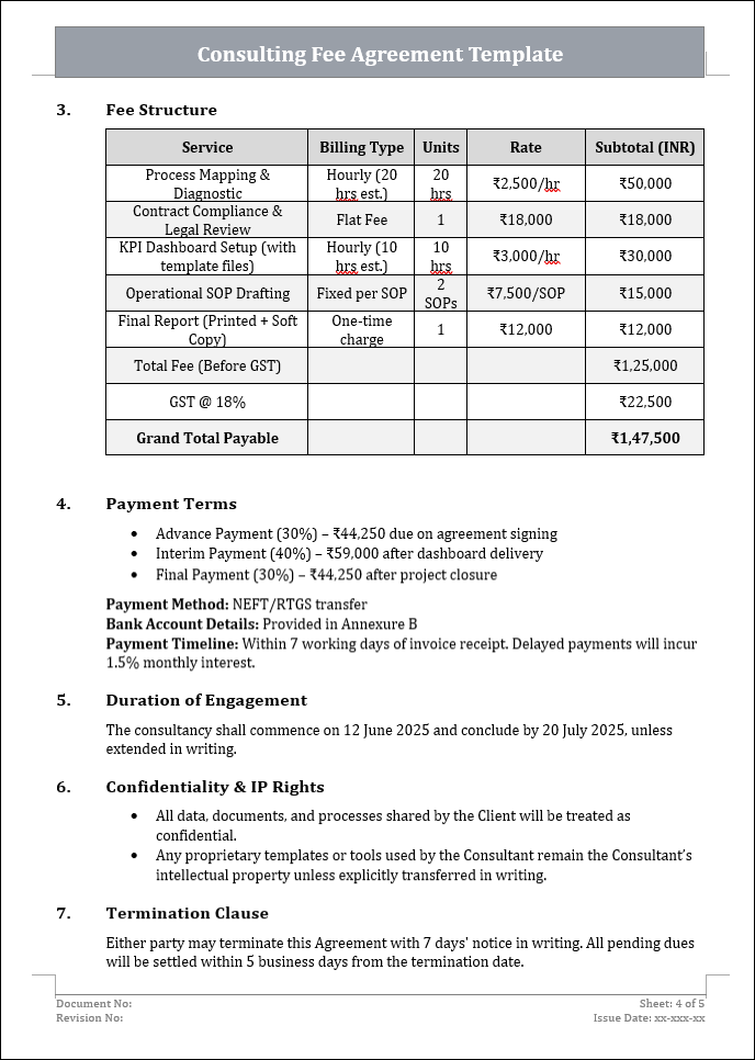 Consulting Fee Agreement Template