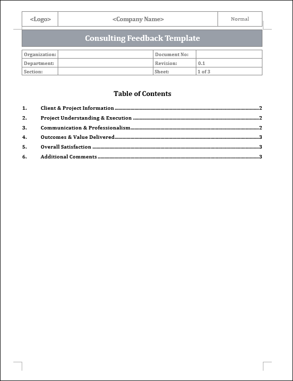 Consulting Feedback Template Free Download