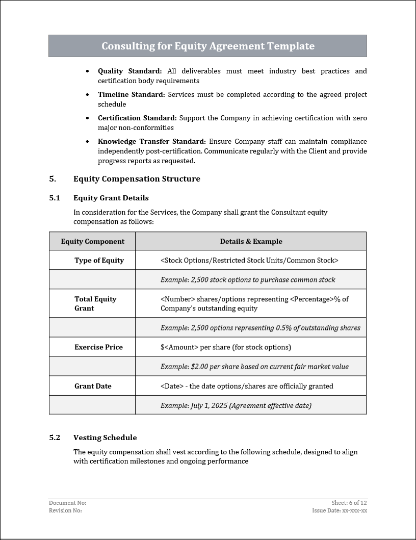 Consulting For Equity Agreement Template Free Download