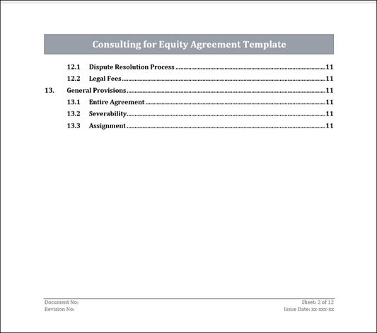 Consulting For Equity Agreement Template Free Download