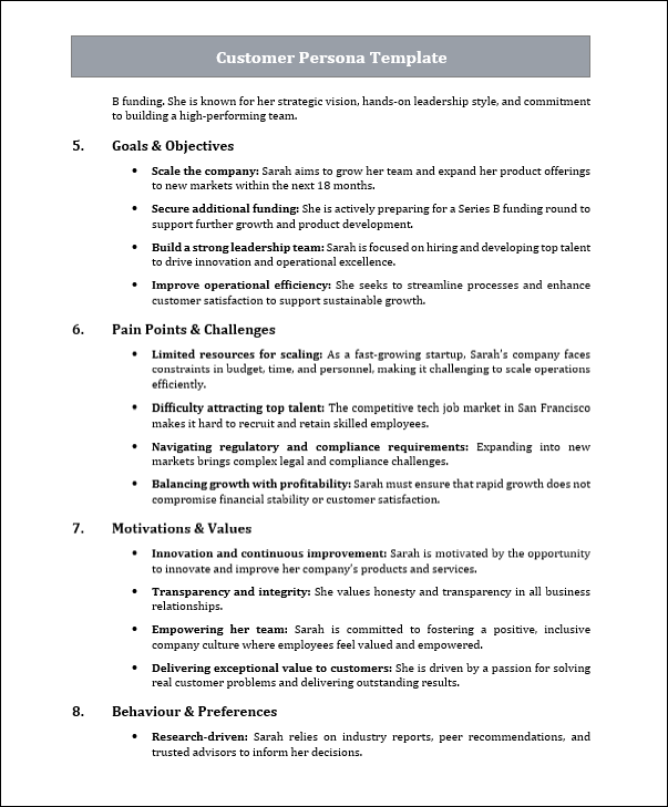 Customer Persona Template Free Download