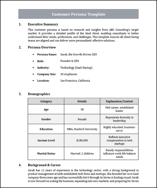 Customer Persona Template Free Download