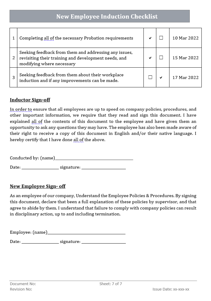 New Employee Induction Checklist