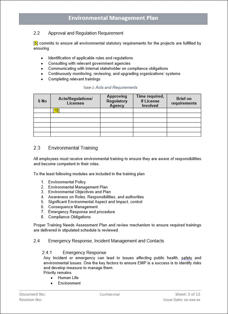 Environment management plan,