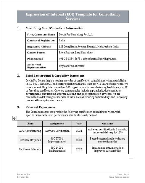 Expression of Interest Template for Consultancy Services Free Download