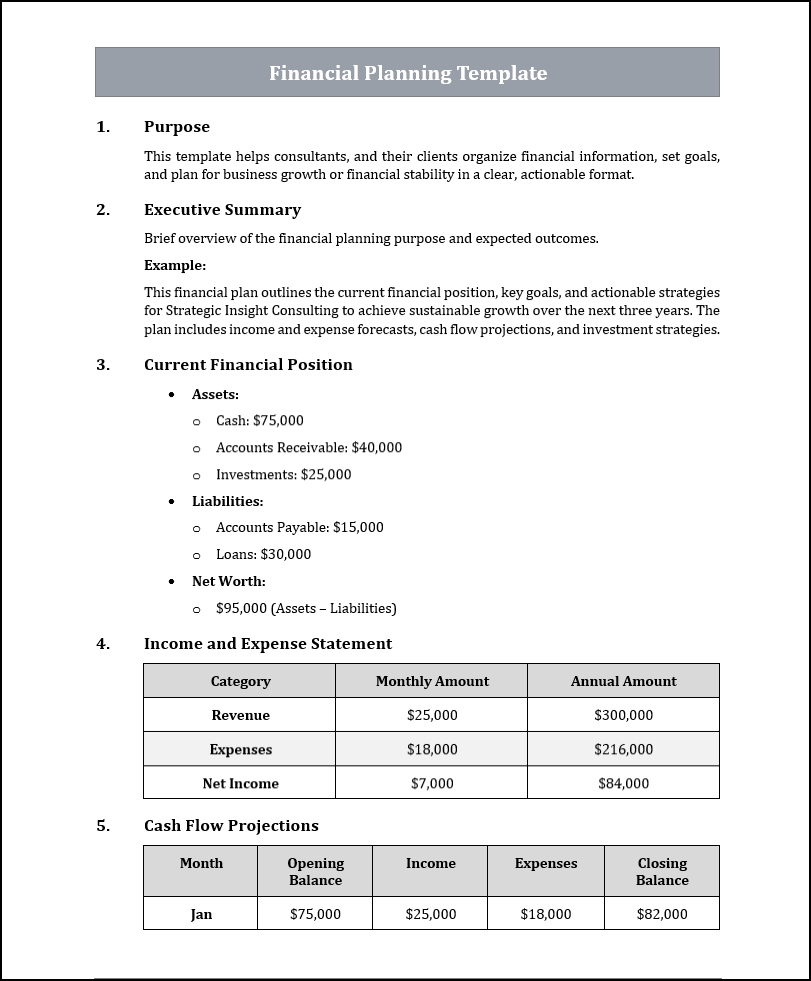 Financial Planning Templates Free Download