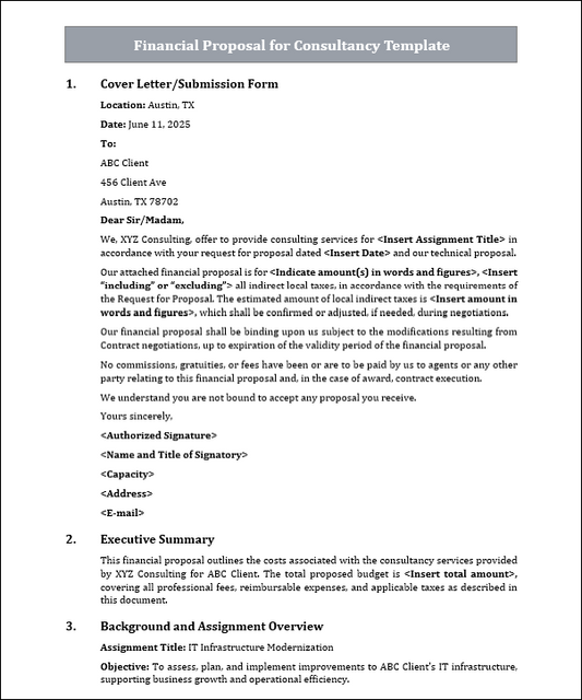 Financial Proposal for Consultancy Template Free Download