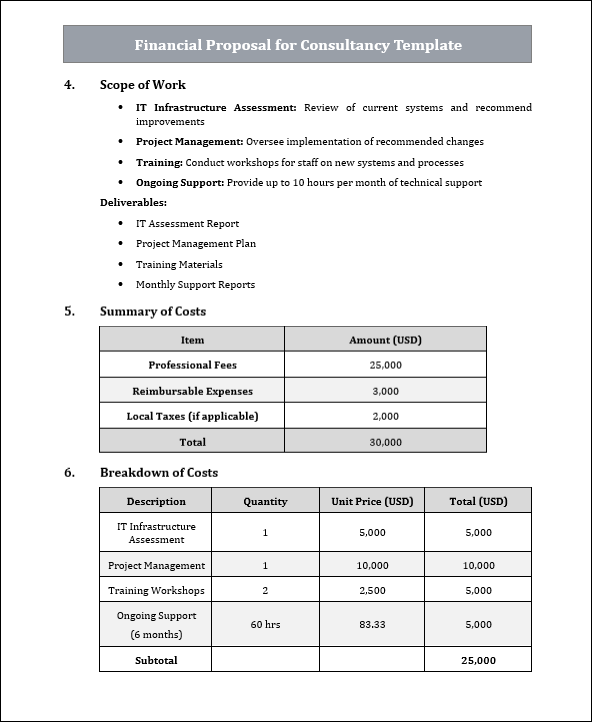 Financial Proposal for Consultancy Template Free Download