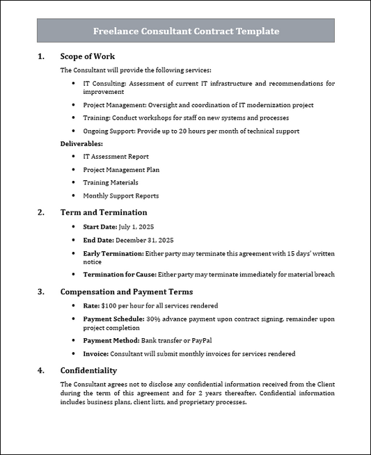 Freelance Consultant Contract Template Free Download