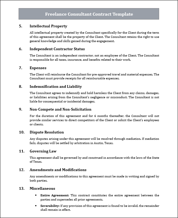 Freelance Consultant Contract Template Free Download
