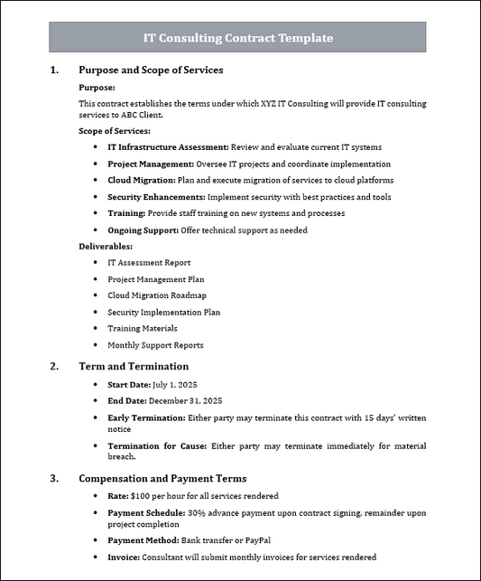 IT Consulting Contract Template Free Download