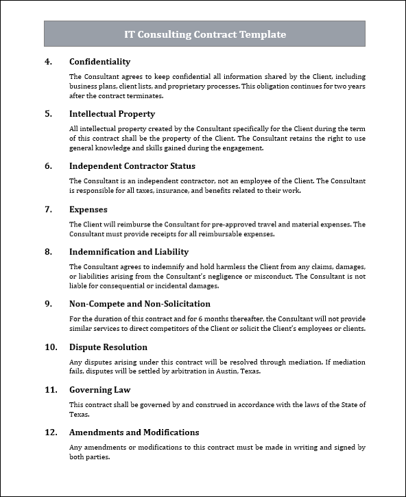 IT Consulting Contract Template Free Download