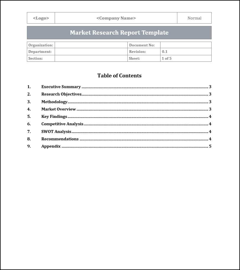 Market Research Report Template Free Download