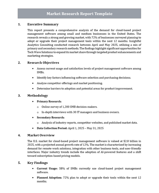 Market Research Report Template Free Download