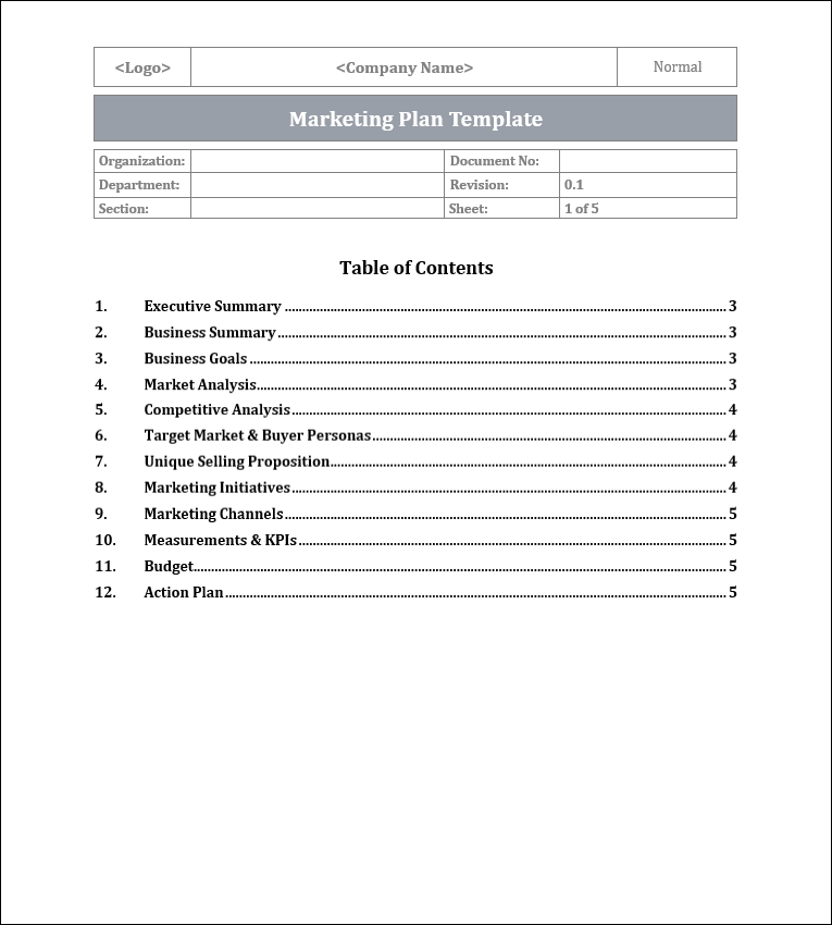 Marketing Plan Template Free Download