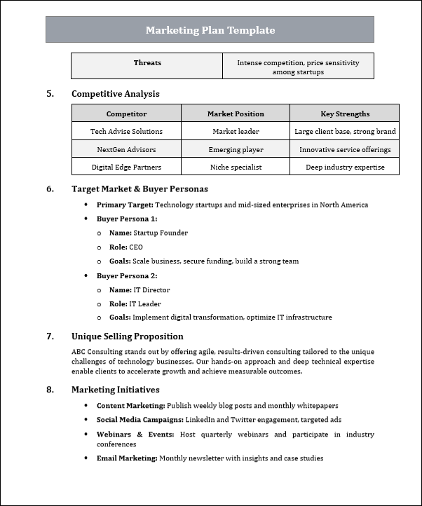 Marketing Plan Template Free Download