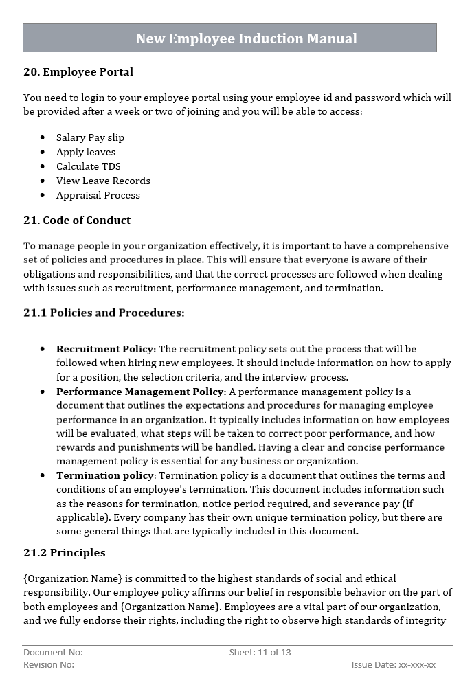 New Employee Induction Checklist Principles