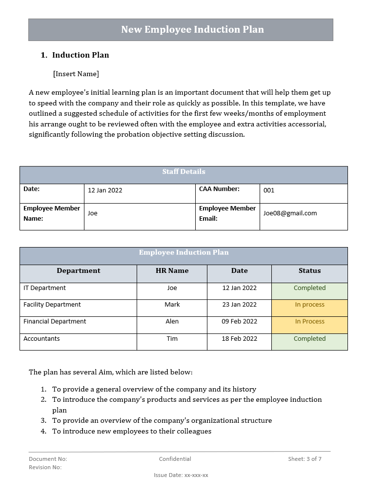 New Employee Induction Plan