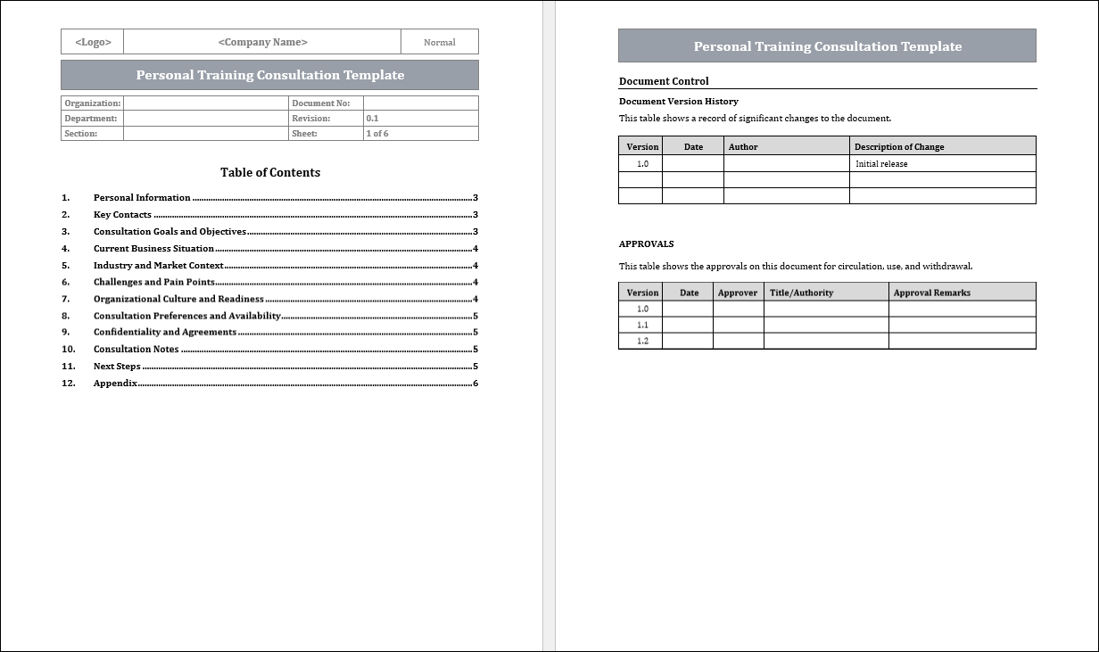 Personal Training Consultation Template Free Download