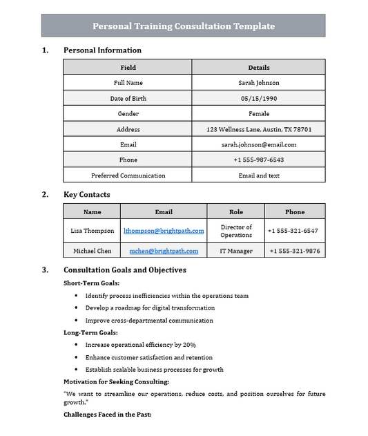 Personal Training Consultation Template Free Download