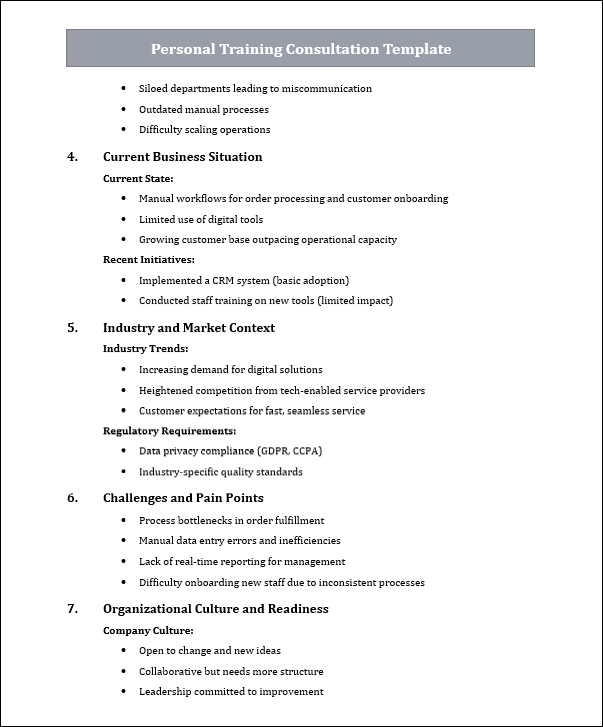 Personal Training Consultation Template Free Download