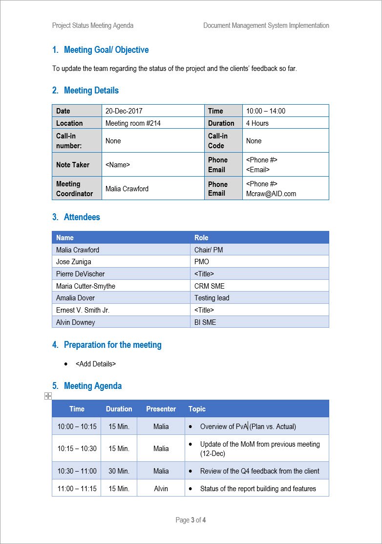 Project Status Agenda