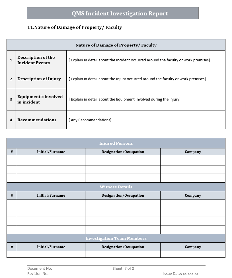 QMS Incident Investigation Report Damage of Faculty