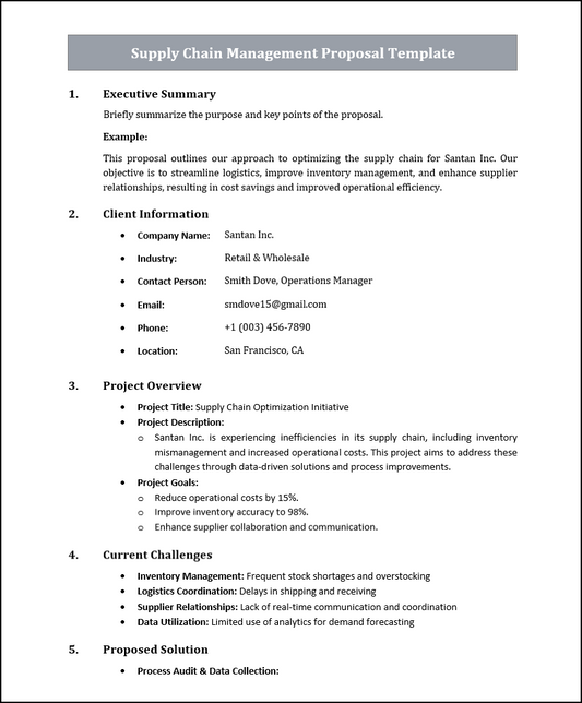 Supply Chain Management Proposal Template Free Download
