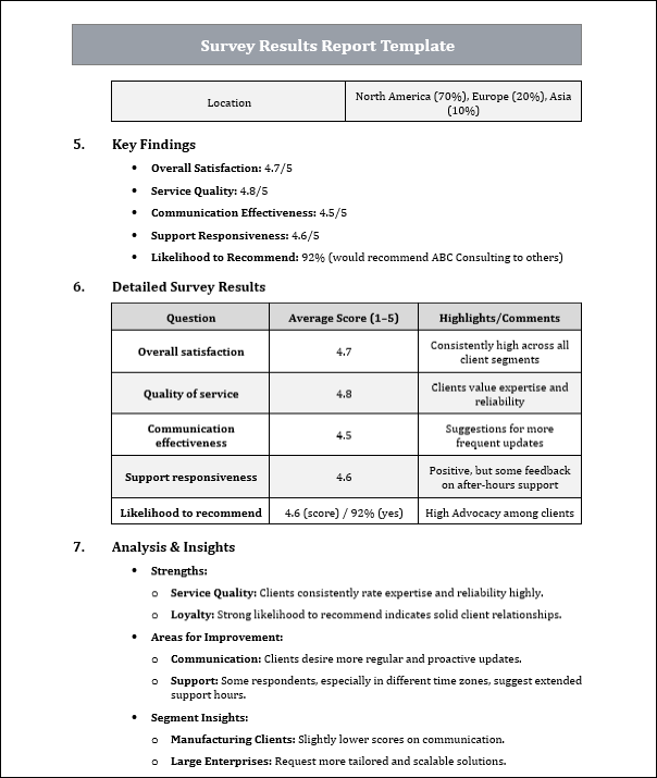 Survey Results Report Template Free Download