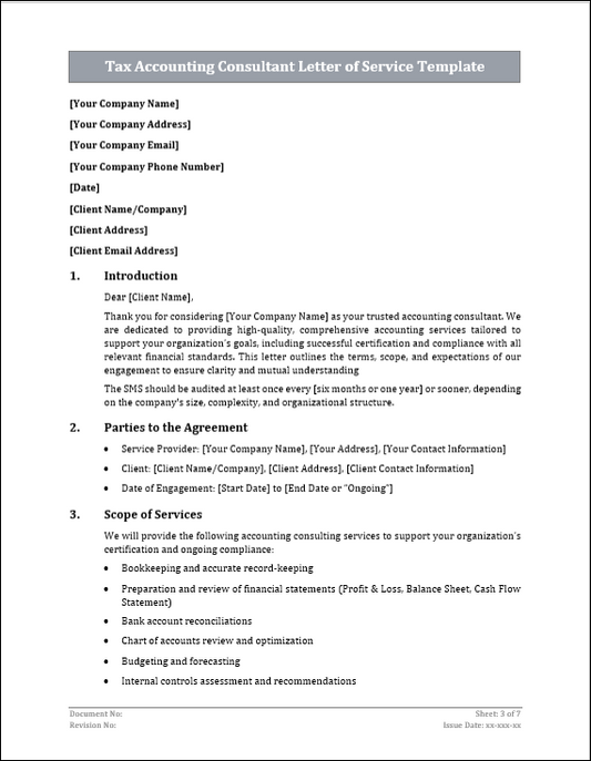Tax Accounting Consultant Letter of Service Template