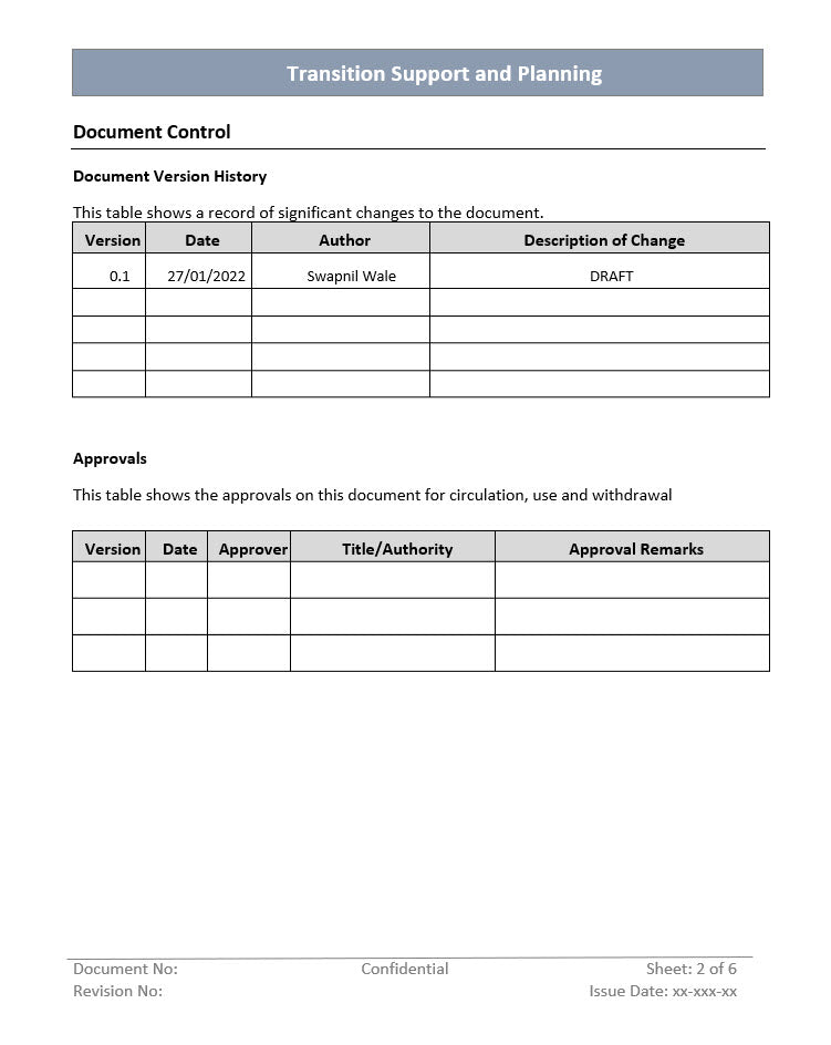 Transition support and planning, Transition support
