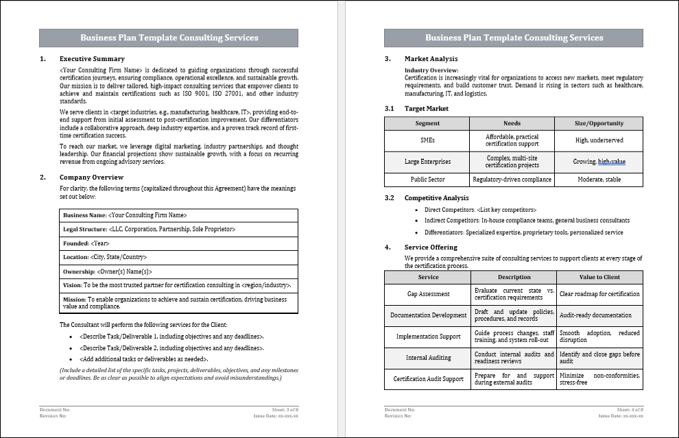 Business Plan Template Consulting Services Free Download
