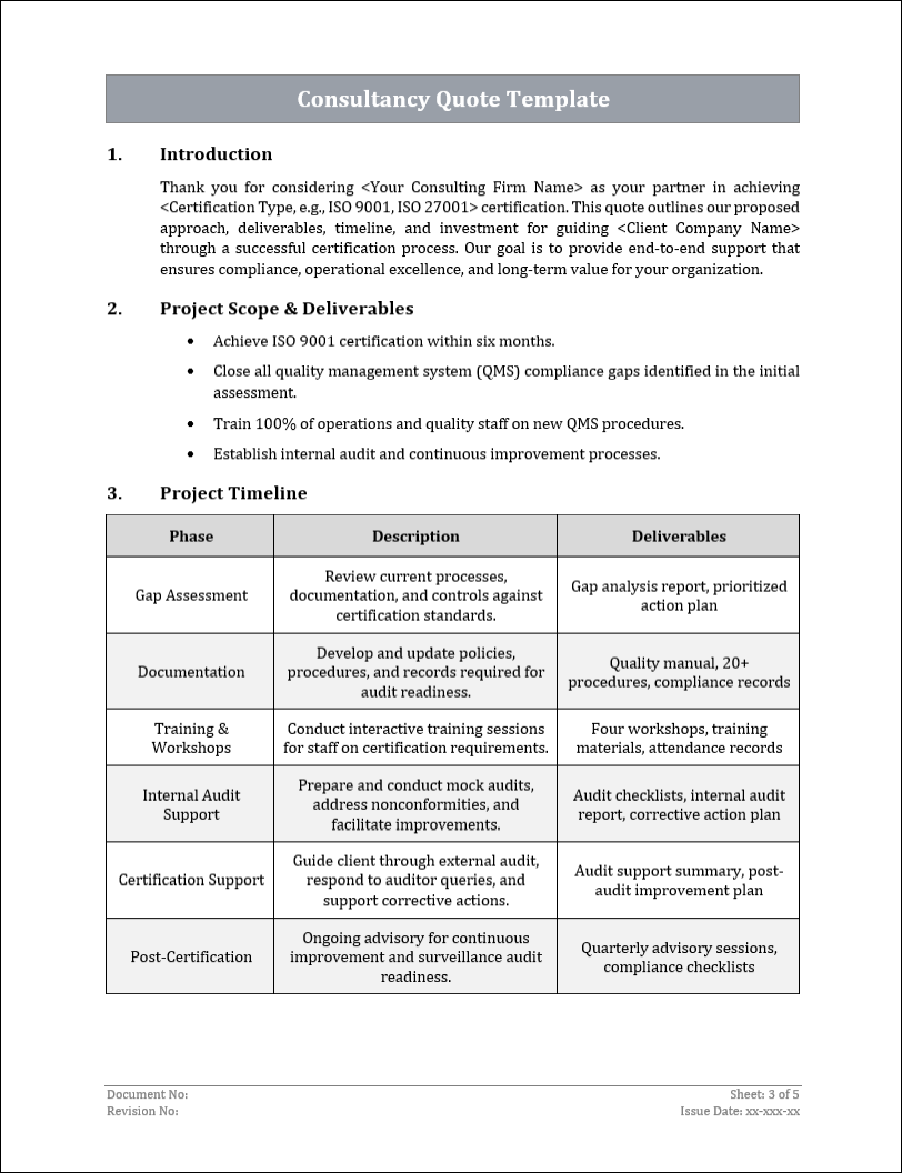 Consultancy Quote Template Free Download