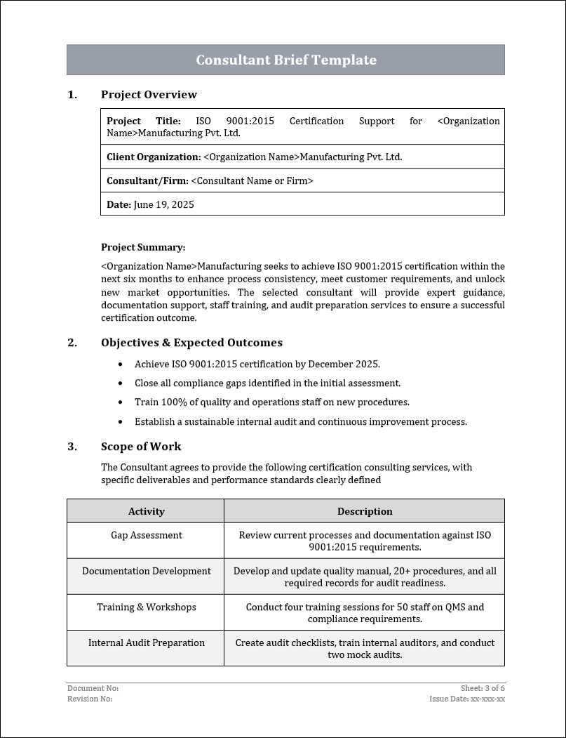 Consultant Brief Template Free Download
