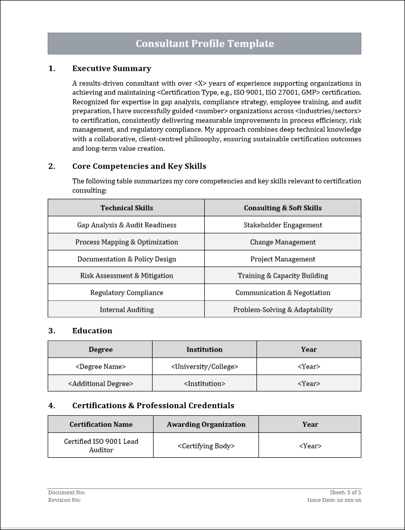 Consultant Profile Template Free Download