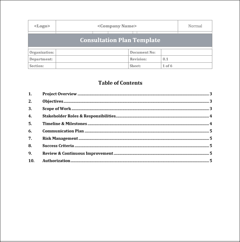 Consultation Plan Template Free Download