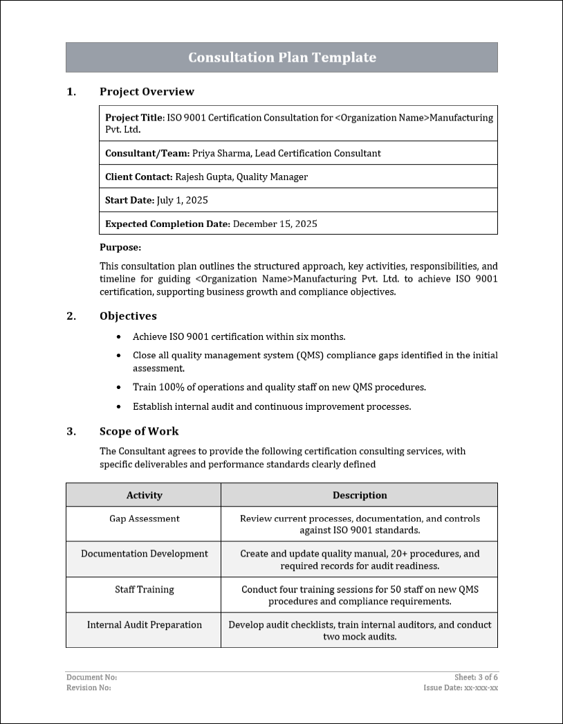 Consultation Plan Template Free Download