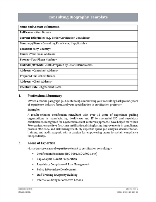 Consulting Biography Template Free Download
