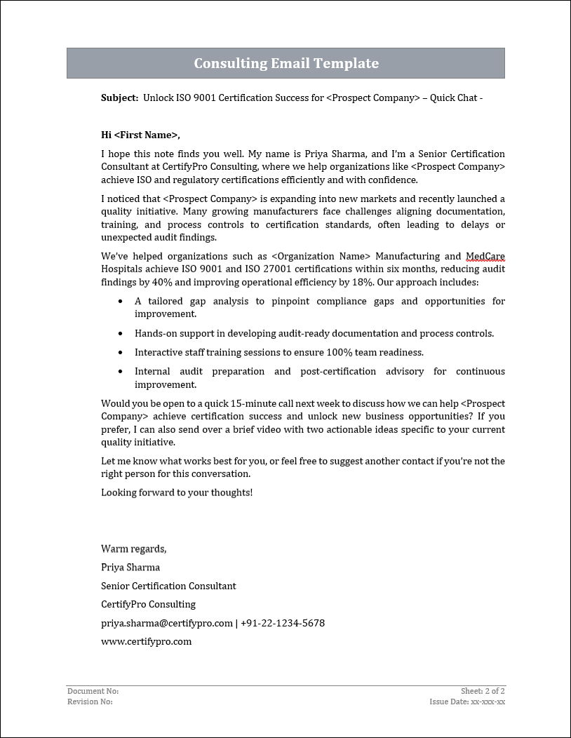 Consulting Cold Email Template Free Download