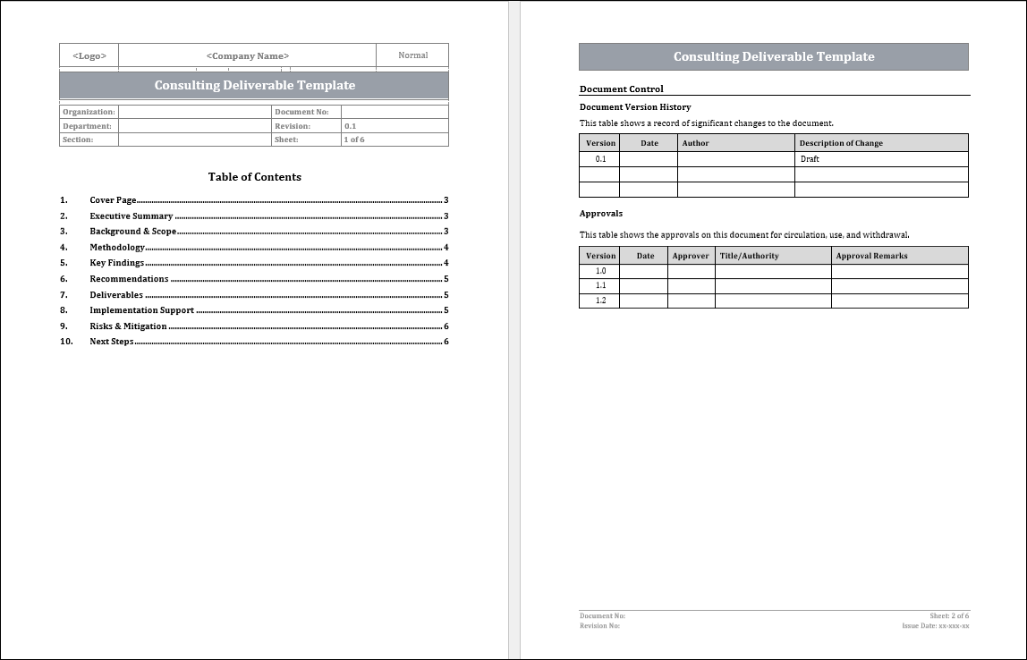 Consulting Deliverable Template Free Download
