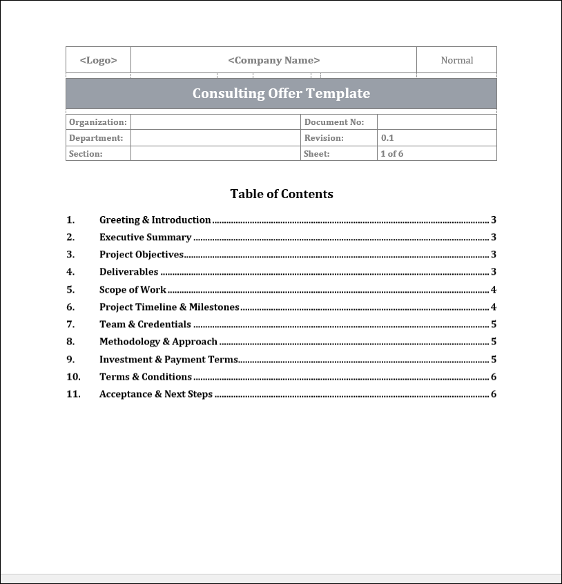 Consulting Offer Template Free Download