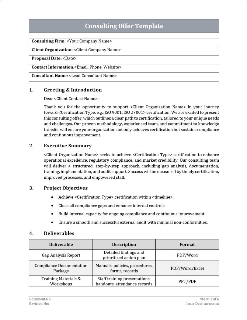 Consulting Offer Template Free Download