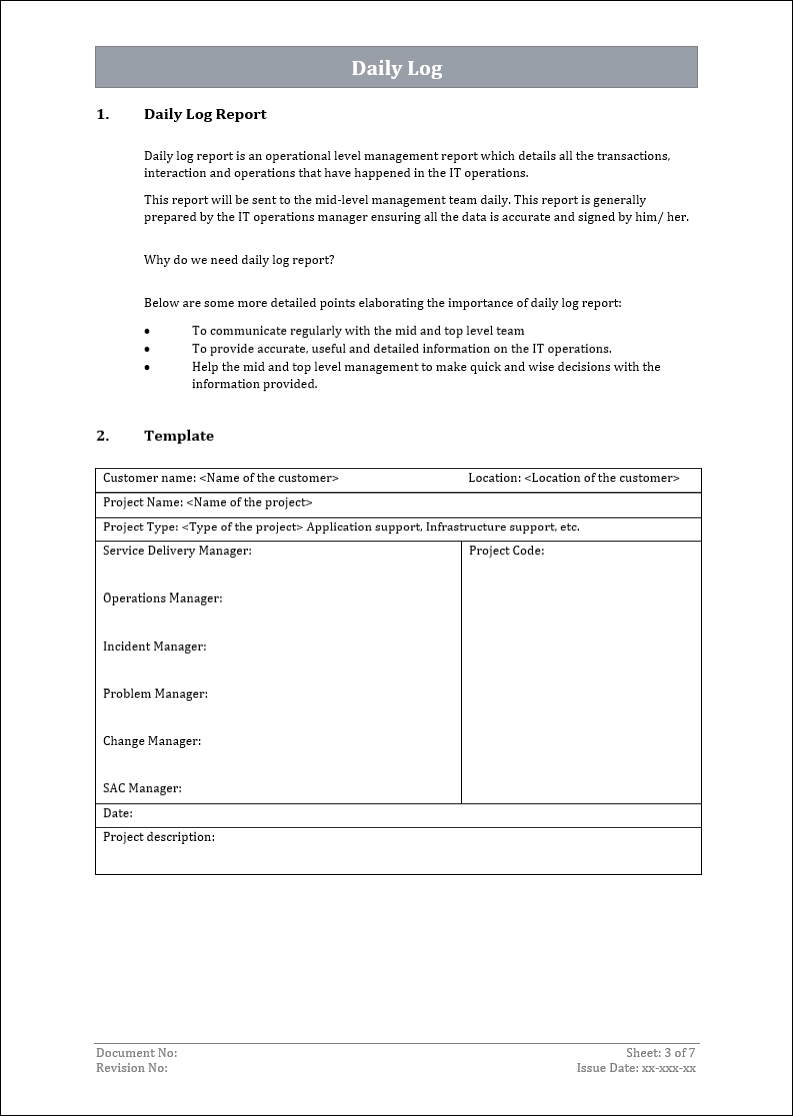 daily log template, daily log