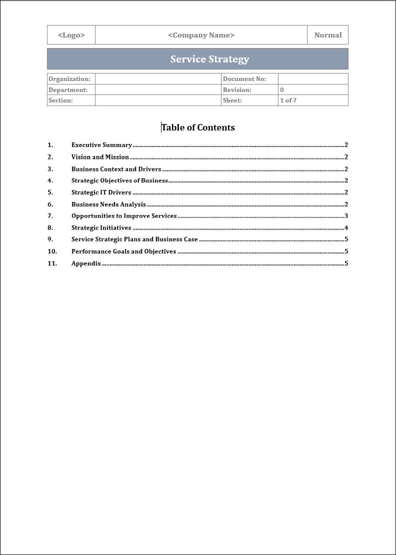 service strategy template, service strategy