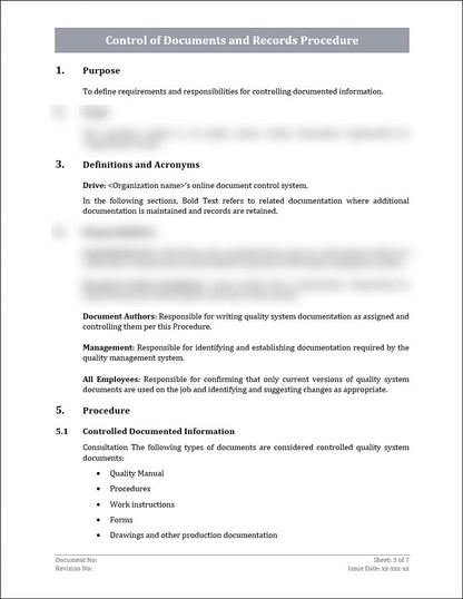 ISO 45001 - Control Of Documents and Records Procedure