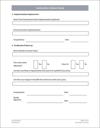 ISO 45001 - Corrective Action Form
