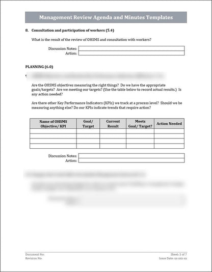 ISO 45001 - Management Review Agenda and Minutes Template