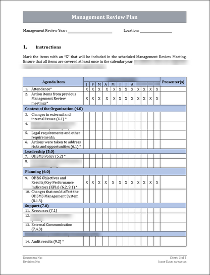 ISO 45001 - Management Review Plan