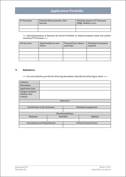 Application portfolio template, Application portfolio