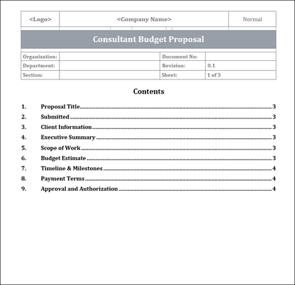 Consultant Budget Proposal Template Free Download